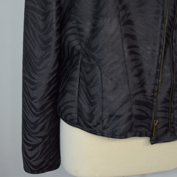 Kenneth Cole Blk Zebra Moto Stretch Denim Jacket L - Picture 9 of 13